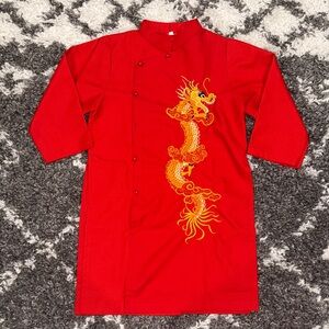 Boys Red Dragon Embroidered Vietnamese Traditional Ao Dai Top